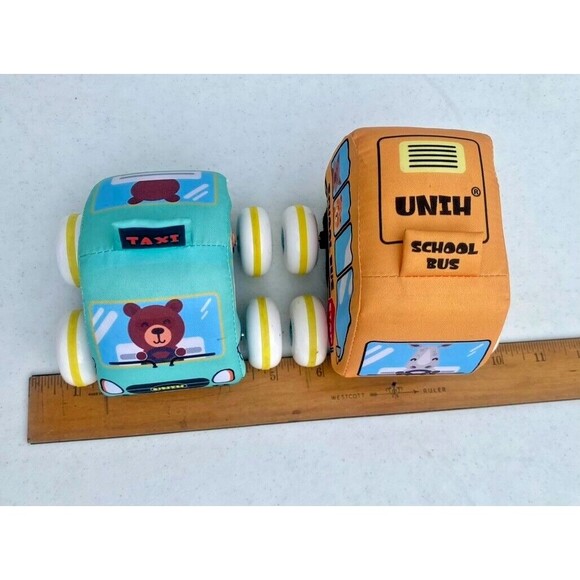 Cars plush School Bus, Taxi, Fireman LOT of 5 Melissa & Doug Pull Back Toy Cars - Picture 5 of 8